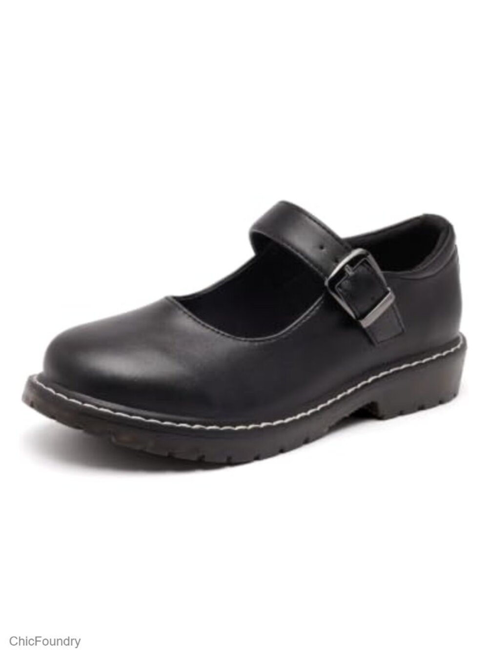 Women's Vegan Leather Mary Jane Oxford Flats with Buckle Strap, Non-Slip Work
